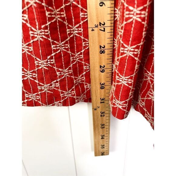 Frock! By Tracy Reese Silk and Linen Embroidered Ablaze Holiday 50s Vintage Red - Picture 6 of 9